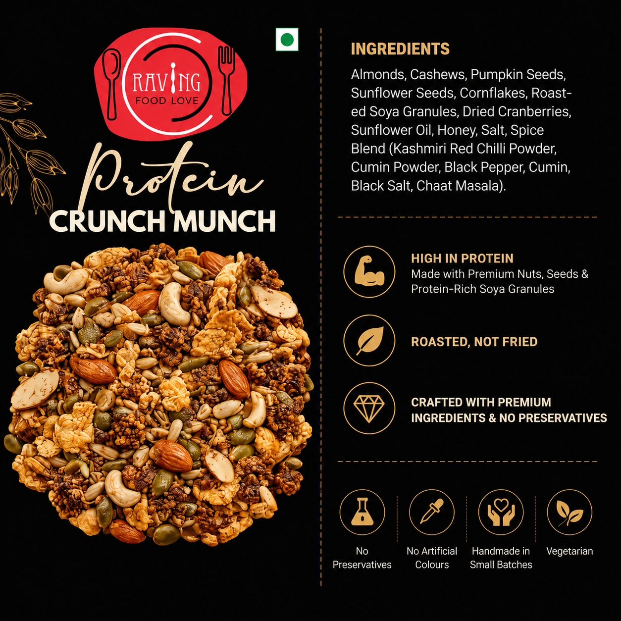 Protein Crunch Munch | Nuts, Seeds & Cranberries | 190 g